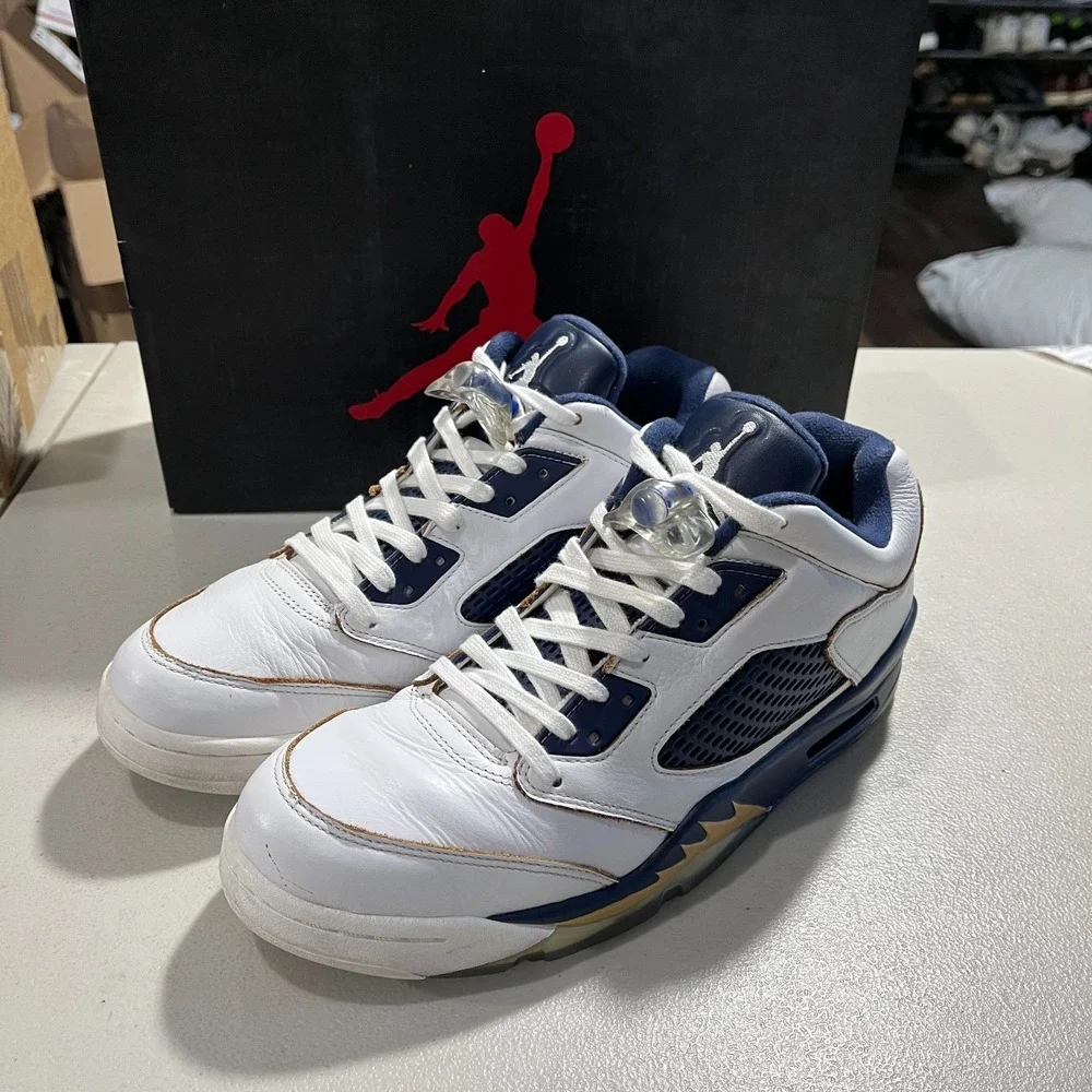 Air Jordan 5 Retro Low Dunk From Above Sneakers Mens US 10 White Navy 819171-135